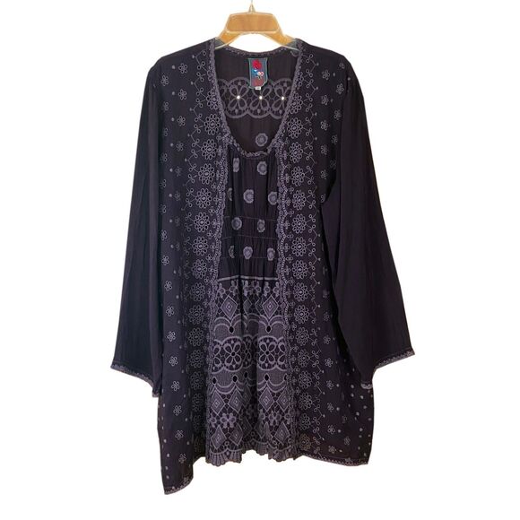 Johnny Was Tunic Top Size 3X Purple Tonal Embroidery Eyelet Flare Sleeves Boho - Picture 1 of 8